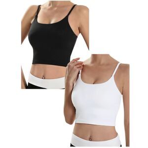 ECOPARTY Built In Bra Crop Tank Cami Bundle Black White Size M NWOT